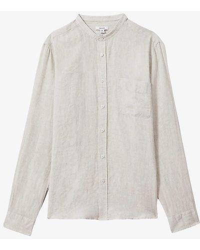 Reiss Ocean Grandad-collar Striped Linen Shirt - White