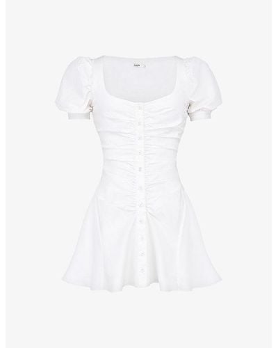 House Of Cb Hameda Puffed-sleeve Stretch-woven Mini Dress - White