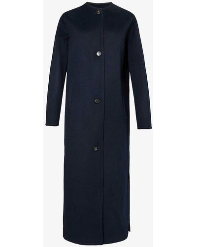 Yves Salomon Longline Relaxed-fit Wool And Cashmere-blend Coat - Blue