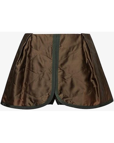 Sacai Quilted Contrast-trim Mid-rise Satin Shorts - Brown