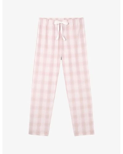 The White Company Relaxed-fit Omschecked Organic-cotton Pajama Bott X - Pink