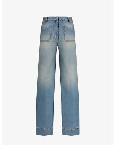 Victoria Beckham Alina Wide-leg High-rise Stretch-denim Jeans - Blue