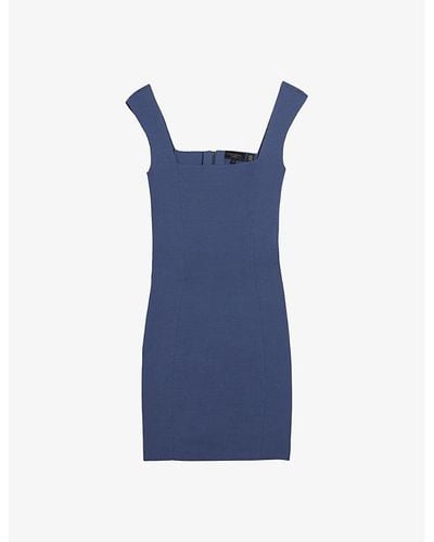 Ted Baker Imojen Square-neck Slim-fit Stretch-knit Midi Dress - Blue
