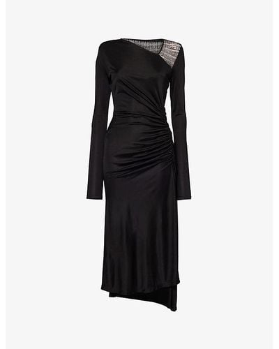Givenchy Asymmetric-neck Ruched Woven Midi Dress - Black