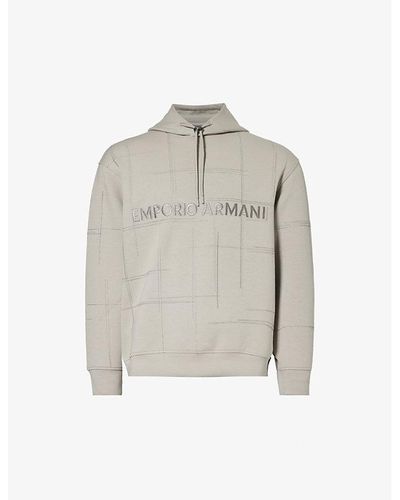 Emporio Armani Logo Text-embroidered Stretch Cotton-blend Hoody X - Grey