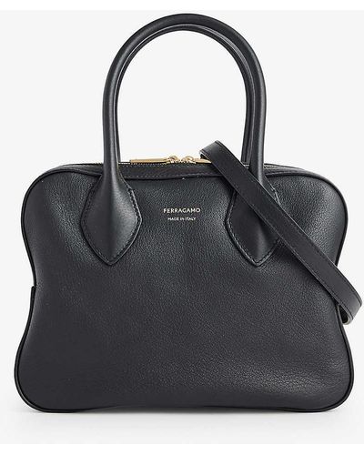 Ferragamo Star Curved Leather Top-handle Bag - Black