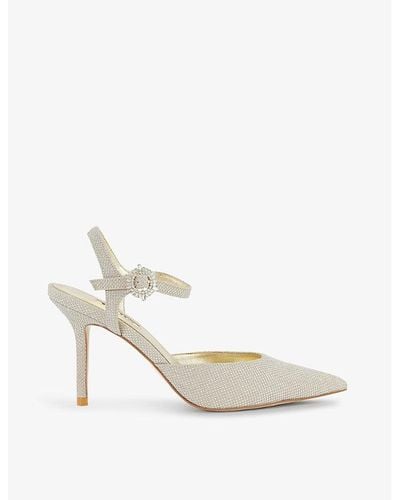 Dune Channel Buckle-embellished Woven Heeled Courts - White