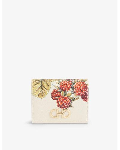 Ferragamo Gancini-buckle Berry-print Leather Wallet - White