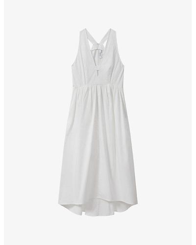 Reiss Yana V-neck Cut-out Stretch-cotton Midi Dress - White