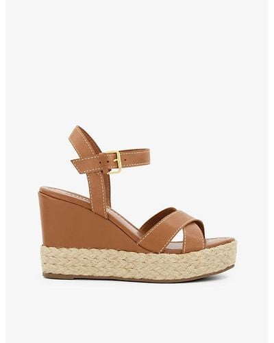 Dune Kind Cross-strap Leather Wedge Sandals - Brown