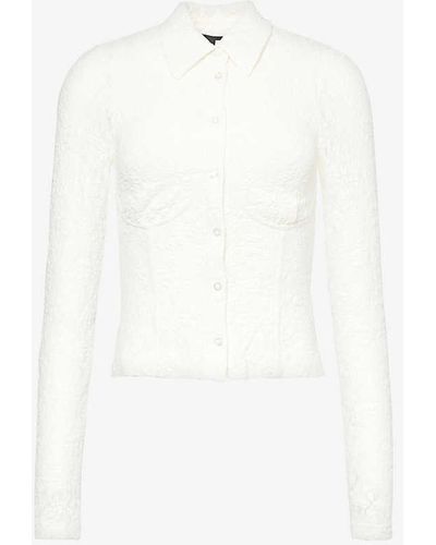 ROTATE BIRGER CHRISTENSEN Floral-embroidered Long-sleeved Slim-fit Stretch-recycled-polyamide And Cotton-blend Shirt - White