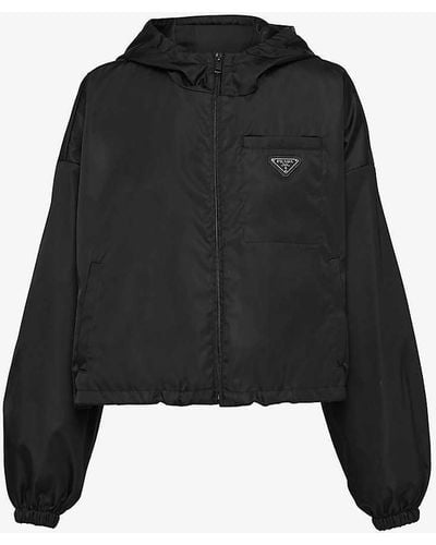 Prada Re-nylon Brand-plaque Recycled-nylon Hooded Jacket - Black