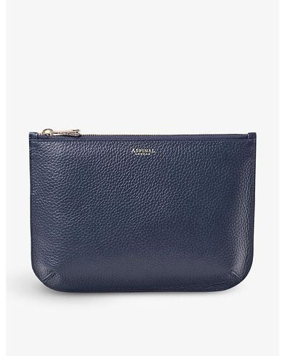 Aspinal of London Ella Large Logo-print Grained-leather Pouch - Blue