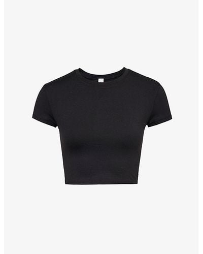 Alo Yoga Alosoft Finesse Round-neck Stretch-woven T-shirt - Black