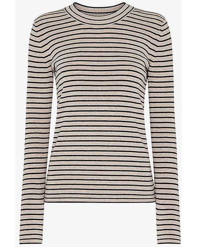 Whistles Striped Round-neck Cotton-blend Knitted Jumper - White