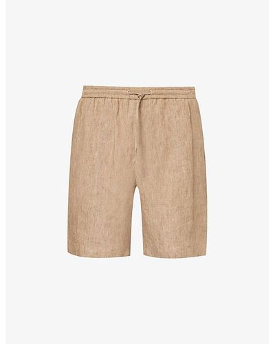 Emporio Armani Relaxed-fit Elasticated-waistband Linen Shorts - Natural