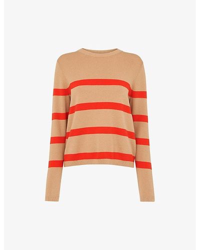 Whistles Stripe-detail Crew-neck Knitted Cotton Sweater - Orange