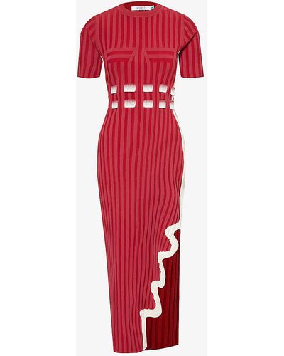 Ph5 Jodie Asymmetric-hem Recycled Viscose-blend Maxi Dress - Red