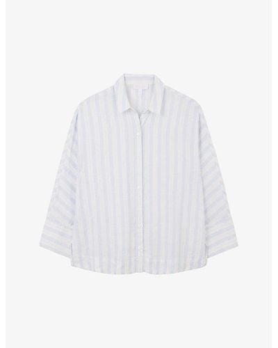 The White Company Double Button Striped Linen Blouse - White
