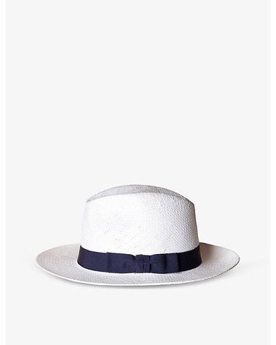 Eton Vy Blue Panama Contrast-trim Paper Hat - White