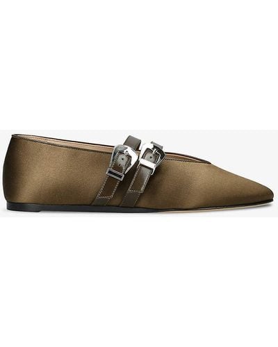 Le Monde Beryl Claudia Double-strap Satin And Leather Flats - Brown