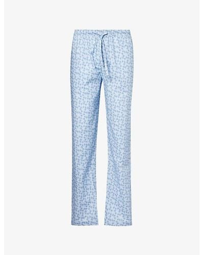 Zimmerli of Switzerland Slip-pocket Patterned Cotton Pajama Bottoms X - Blue
