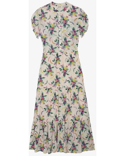 Zadig & Voltaire Razy Floral-print Short-sleeve Woven Midi Dress - Multicolour