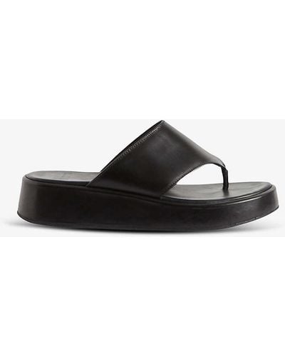 Claudie Pierlot Wide Thong-strap Leather Sandals - Black