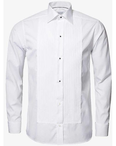 Eton Plissé Slim-fit Cotton Dress Shirt - White