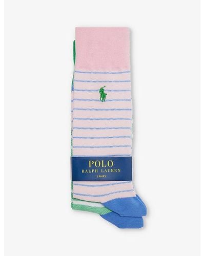 Polo Ralph Lauren Logo-embroidered Crew-length Pack Of Two Knitted Socks - Blue