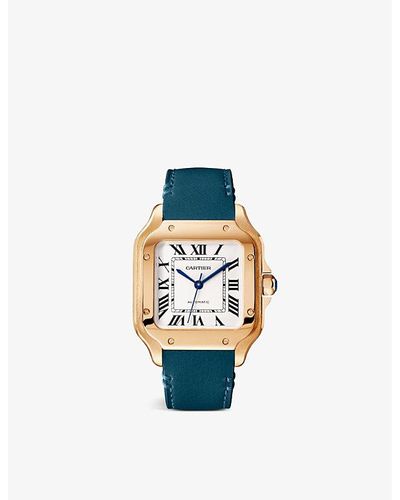 Cartier Crwgsa0038 Santos De 18ct Rose-gold, Sapphire And Leather Automatic Watch - Blue