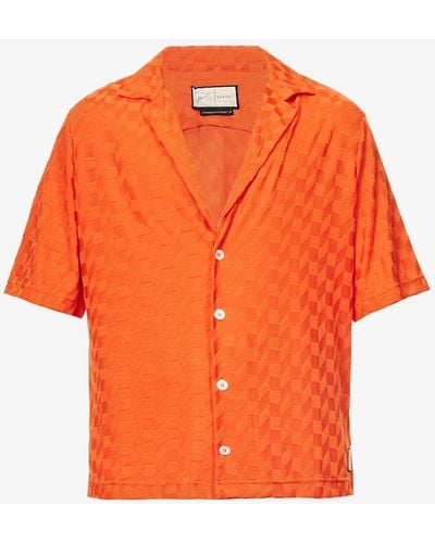 PREVU Dune Geometric-pattern Boxy-fit Stretch-jersey Shirt - Orange