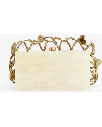 Cult Gaia Fana Floral-embellished Acrylic Clutch - Natural