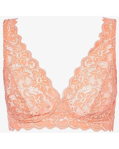 Hanro Moments Plunge-neck Stretch-lace Bra - Pink