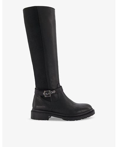 Dune Teller Buckle-detail Leather Knee-high Boots - Black