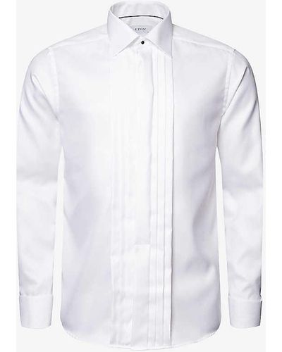 Eton Pleated Textured-twill Contemporary-fit Cotton Tuxedo Shirt - White