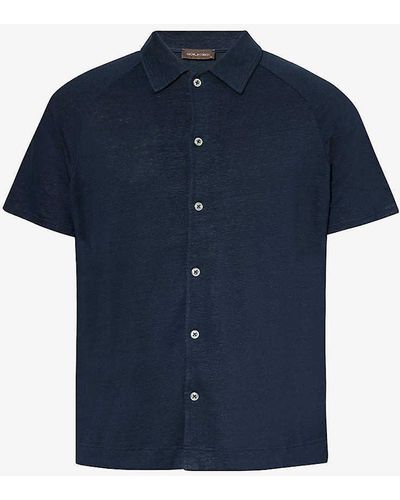 Oscar Jacobson Albin Marled-pattern Linen-blend Polo Shirt - Blue