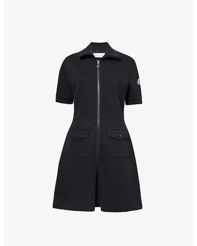 Moncler High-neck Stretch-cotton Blend Mini Dress - Black