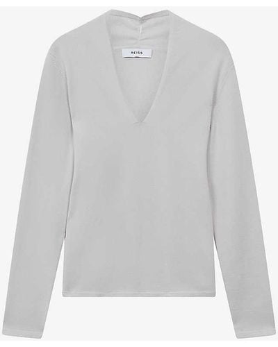 Reiss Lina Ruched-neck Woven-blend Top - White