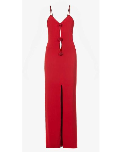 Magda Butrym Flower-embellished Cut-out Stretch-woven Maxi Dress - Red