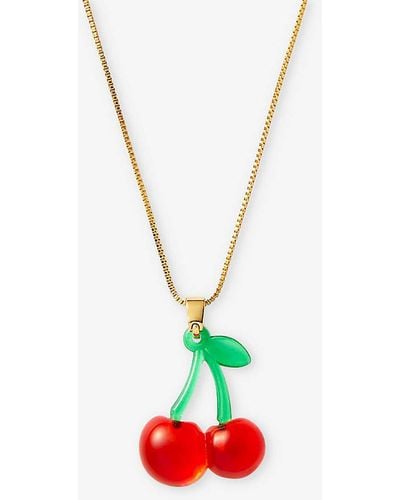 Crystal Haze Jewelry Pop The Cherry 18ct Yellow -plated Brass And Resin Pendant Necklace - White
