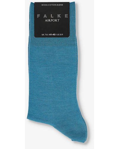 FALKE Airport Brand-print Stretch-wool Blend Socks - Blue