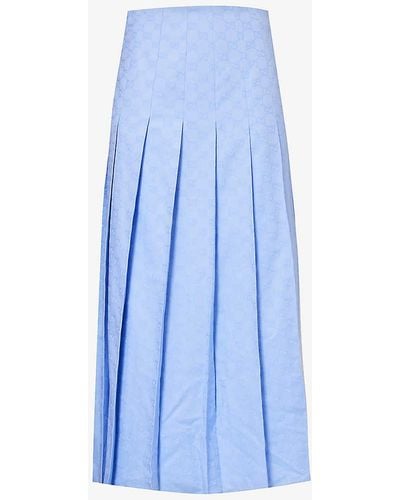 Gucci Monogram-pattern Pleated Cotton Midi Skirt - Blue