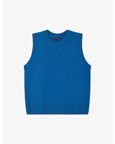 Soeur Namaste Ribbed-collar Stretch-knitted Sweater Vest - Blue