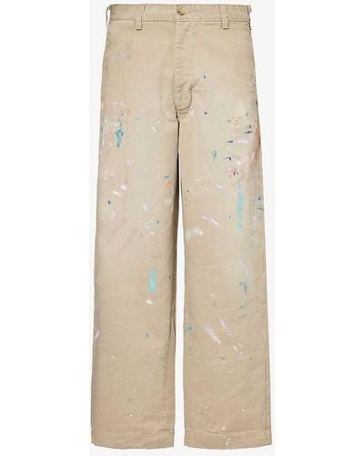 Polo Ralph Lauren Paint-splattered Mid-rise Wide-leg Cotton-twill Trousers - Natural