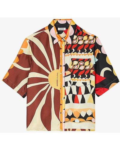 Sandro Graphic-print Relaxed-fit Silk Shirt - Multicolour