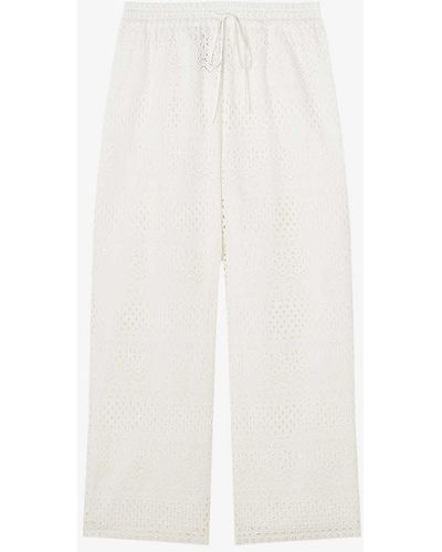 LK Bennett Edie Broderie-anglaise Wide-leg Cotton Trousers - White
