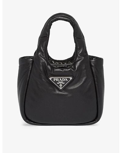 Prada Logo-plaque Padded Small Leather Shoulder Bag - Black