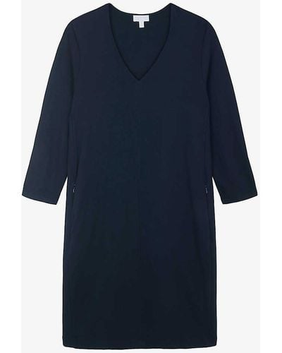 The White Company Stitch Detail Cocoon-shape Woven Midi Dress - Blue