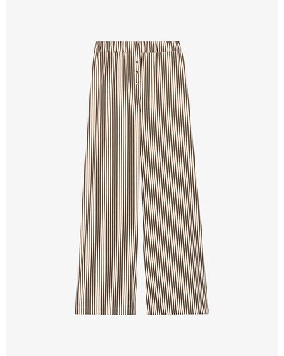 Claudie Pierlot Stripe-print Elasticated-waist Wide-leg Cotton Pants - Natural